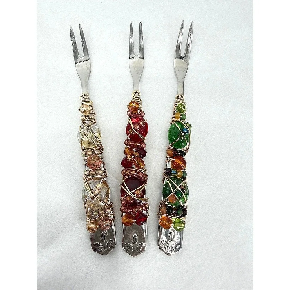 Wire Wrapped Beaded Appetizer Hordoeuvres Cocktail Forks Party Set of 3 Serving